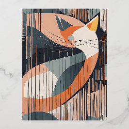 このミニマルなベクターキャットアートがスカンジナビアで大好き 箔シーズンポストカード