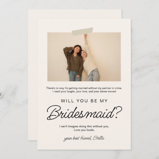 このモダンな写真フレームで私のブライズメイドになってくれる？ 招待状 (正面/裏面)