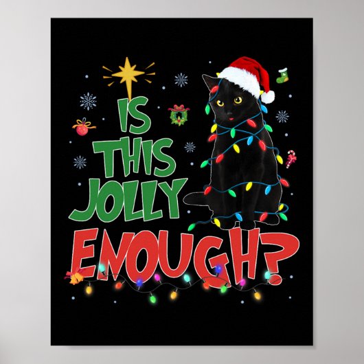 このユーモアでクリスマスは十分？黒猫のメリークリスマスツリー ポスター (正面)