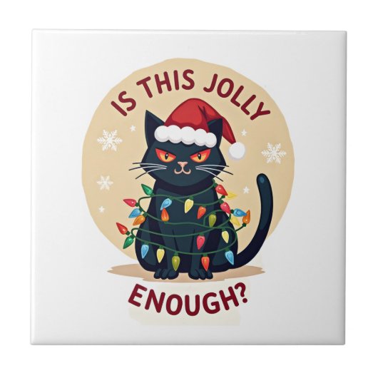 このユーモアは十分ですか 面白い黒猫 クリスマスツリー タイル (正面)