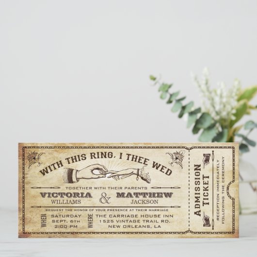 このリングや輪とヴィンテージウェディングチケット招待状 招待状 (スタンド正面)