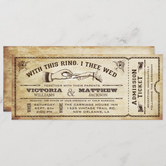 このリングや輪とヴィンテージウェディングチケット招待状 招待状 (正面/裏面)