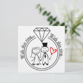 このリングや輪カジュアルステッキのフィギュア結婚カップル 招待状 (スタンド正面)