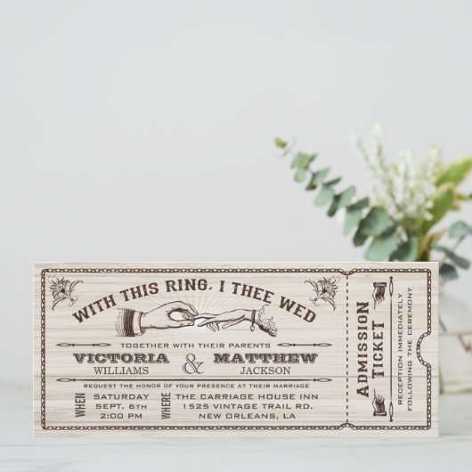 このリングを使って、チケットの招待状を結婚するヴィンテージ 招待状 (スタンド正面)