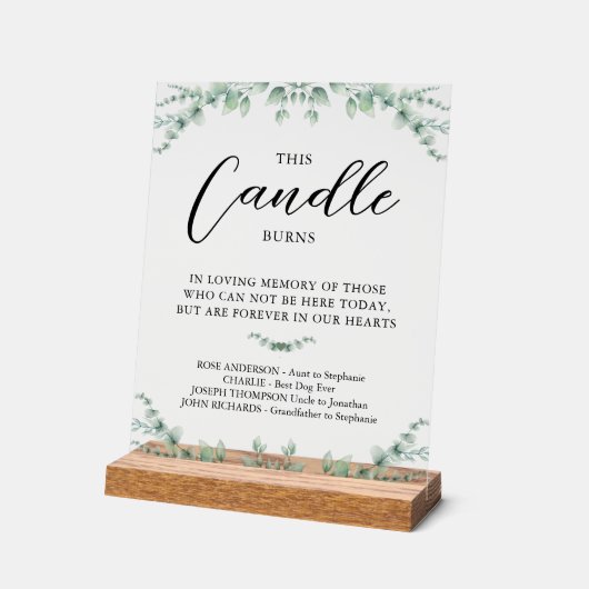 このロウソクはモダン緑結婚の記念碑を燃やす アクリルサイン (傾斜)