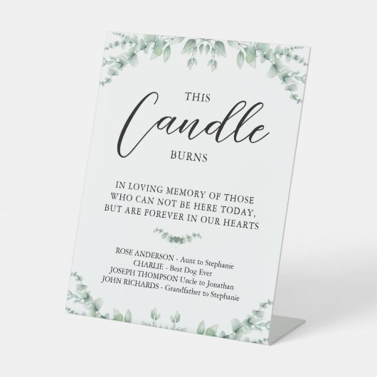 このロウソクはモダン緑結婚の記念碑を燃やす 台座サイン (正面)