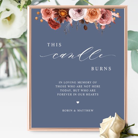 このロウソクは、記憶の青いサインの中で燃え結婚ている。 ポスター