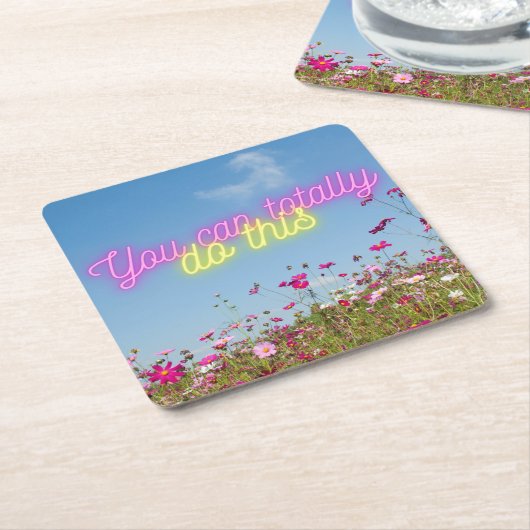 このワイルドフラワー&ネオンを行うことができる スクエアペーパーコースター (アングル)