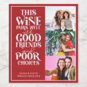このワインは友達と上手にペアおもしろいbff 3枚の写真 ワインラベル (シングルラベル)