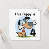 このワンちゃん4th誕生日Tシャツとギフト カード (正面/裏面インサイチュ)