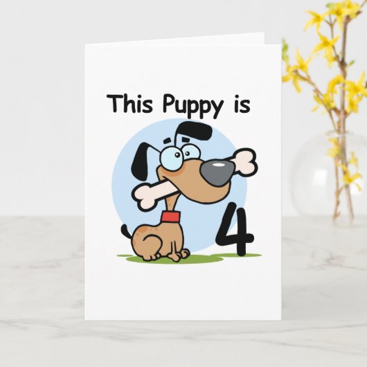 このワンちゃん4th誕生日Tシャツとギフト カード (黄色い花)