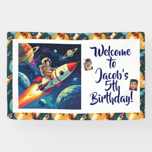 この世のものとは思えない宇宙をテーマにした男の子の誕生日 横断幕 (横)
