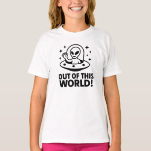 この世を飛び出した楽しいエイリアンスペースシップのグラフィックデザイン Tシャツ