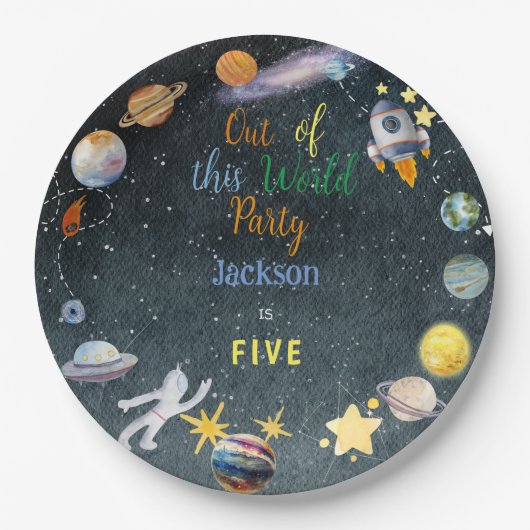 この世界から宇宙冒険子供の誕生日 ペーパープレート (正面)