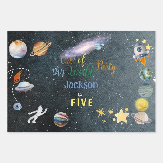 この世界から宇宙冒険子供の誕生日 ラッピングペーパーシート (正面)