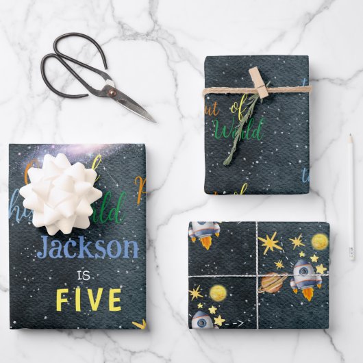 この世界から宇宙冒険子供の誕生日 ラッピングペーパーシート (正面)