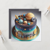 この世界の宇宙から子供の誕生日ケーキ カード (正面/裏面インサイチュ)