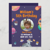 この世界の宇宙旅行子供の誕生日 招待状 (正面/裏面)