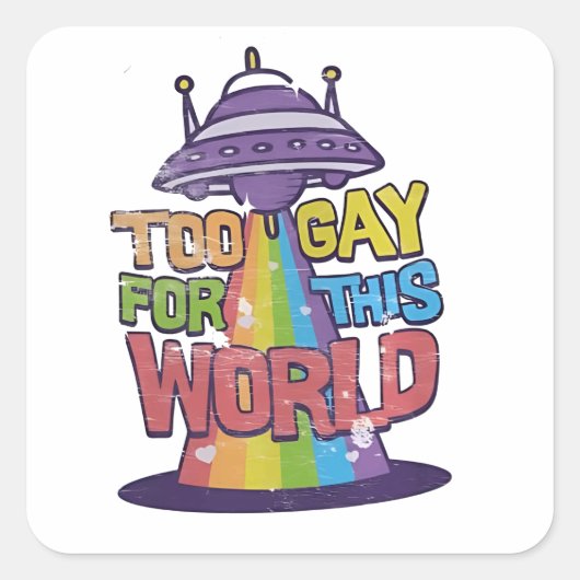 この世界のLGBT Alines UFOのためのおもしろいあまりにもゲイ スクエアシール (正面)