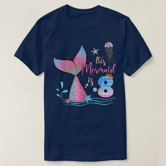 この人魚は8誕生日女の子マジカル8年 Tシャツ (デザイン正面)