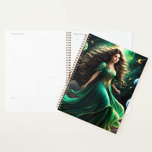 この印象的な女性は暗い波状の髪を持っているカスカ プランナー手帳 (ディスプレー)