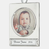 この可愛いオーナメントに写真を追加 シルバープレートバナーオーナメント (左)