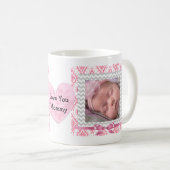 この可愛いピンクの額縁の写真をパーソナライズするハート コーヒーマグカップ (正面右)