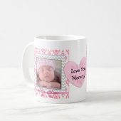 この可愛いピンクの額縁の写真をパーソナライズするハート コーヒーマグカップ (正面左)