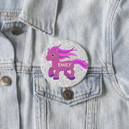 この可愛いピンク&パープルポニーボタンをパーソナライズ 缶バッジ (インサイチュ)
