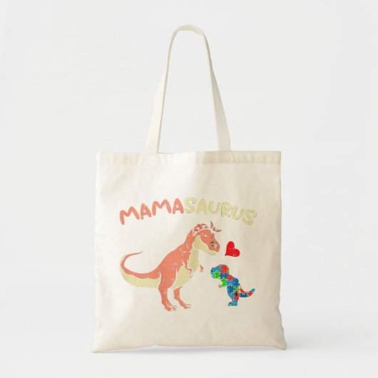 この可愛いMamasaurusハートパズルディノT-Shir トートバッグ (正面)