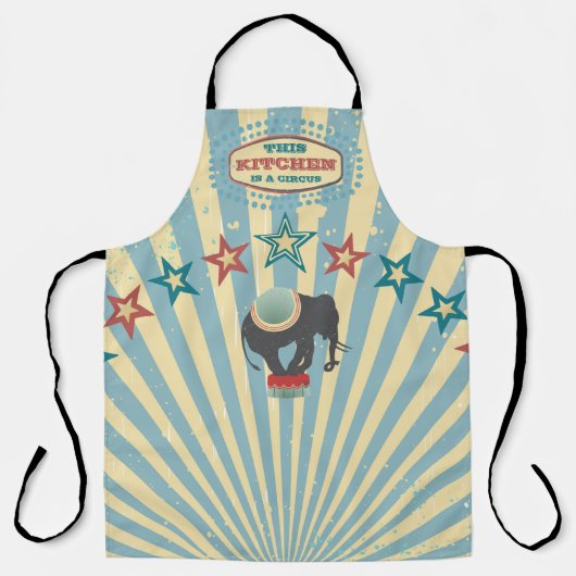 この台所はサーカスのヴィンテージストライプの象だ エプロン (正面)