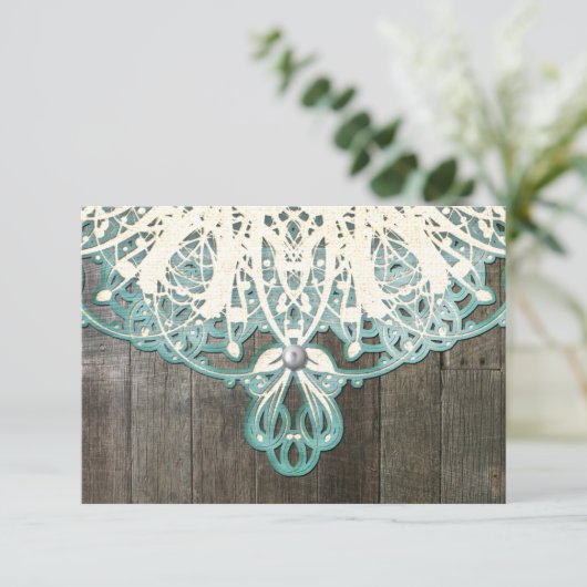 この国のレースおよび木製の素朴なRSVPカード 出欠カード (スタンド正面)