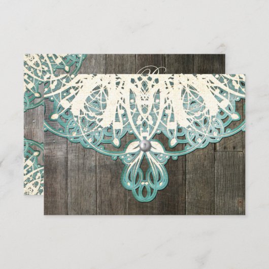 この国のレースおよび木製の素朴なRSVPカード 出欠カード (正面/裏面)