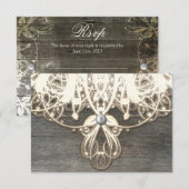 この国のレースおよび木製の素朴なRSVPカード 出欠カード (正面/裏面)