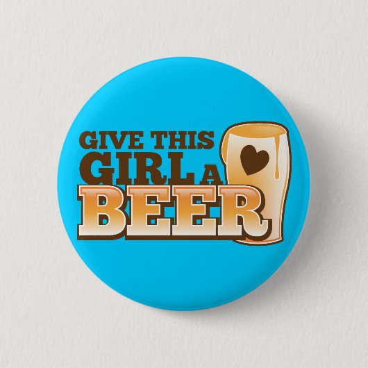 この女の子にビール店からのビールデザインを与えて下さい 缶バッジ (正面)