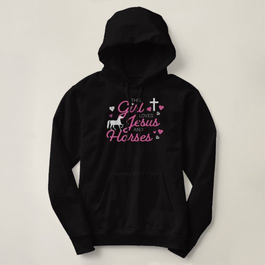 この女の子はイエスと馬のTシャツが大好き パーカ (デザイン正面)