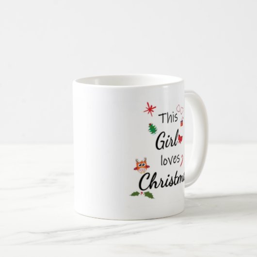 この女の子はクリスマスが大好きで、可愛いクリスマスマグカップ コーヒーマグカップ (正面右)