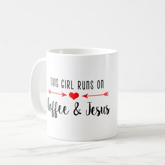 この女の子はコーヒーおよびイエス・キリスト|のマグで走ります コーヒーマグカップ (正面左)