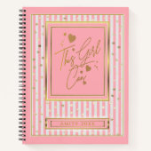 この女の子はピンク&ホワイトのストライプ金ゴールド水玉模様 ノートブック (正面)