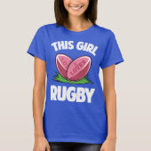この女の子はラグビーのスローガンのスポーツのユーモアおもしろいなTを愛します Tシャツ (正面)