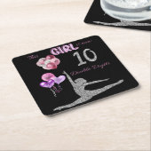 この女の子は今10の2桁体操だ スクエアペーパーコースター (アングル)