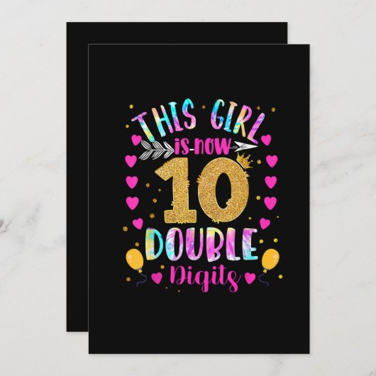 この女の子は今10歳のタイダイステッカー付き 招待状 (正面/裏面)