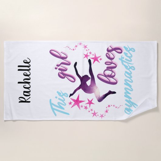 この女の子は体操が大好きで星躍る ビーチタオル (正面)