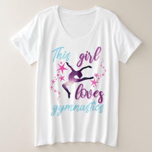 この女の子は体操が大好きで星躍る プラスサイズTシャツ (デザイン正面)