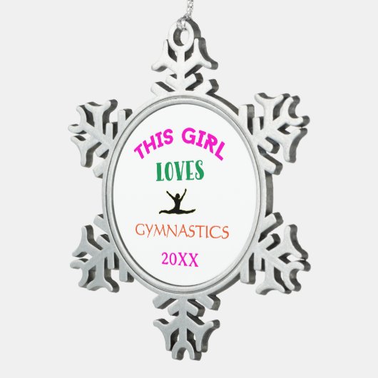 この女の子は体操を愛する体操選手引用文 スノーフレークピューターオーナメント (右)