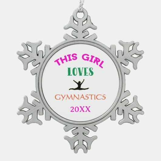 この女の子は体操を愛する体操選手引用文 スノーフレークピューターオーナメント (正面)