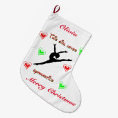この女の子は体操クリスマスストッキングが大好き ラージクリスマスストッキング (正面 (吊り時))