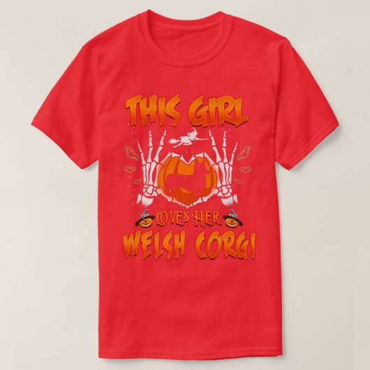 この女の子は彼女のコルギドッグ面白いハロウィーンのコストが大好き Tシャツ (デザイン正面)