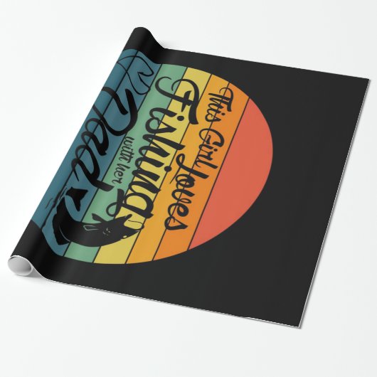 この女の子は彼女の魚釣りヴィンテージとパパを愛する ラッピングペーパー (アンロールド)