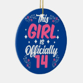 この女の子は正式に14パーティーかわいい誕生日 セラミックオーナメント (右)